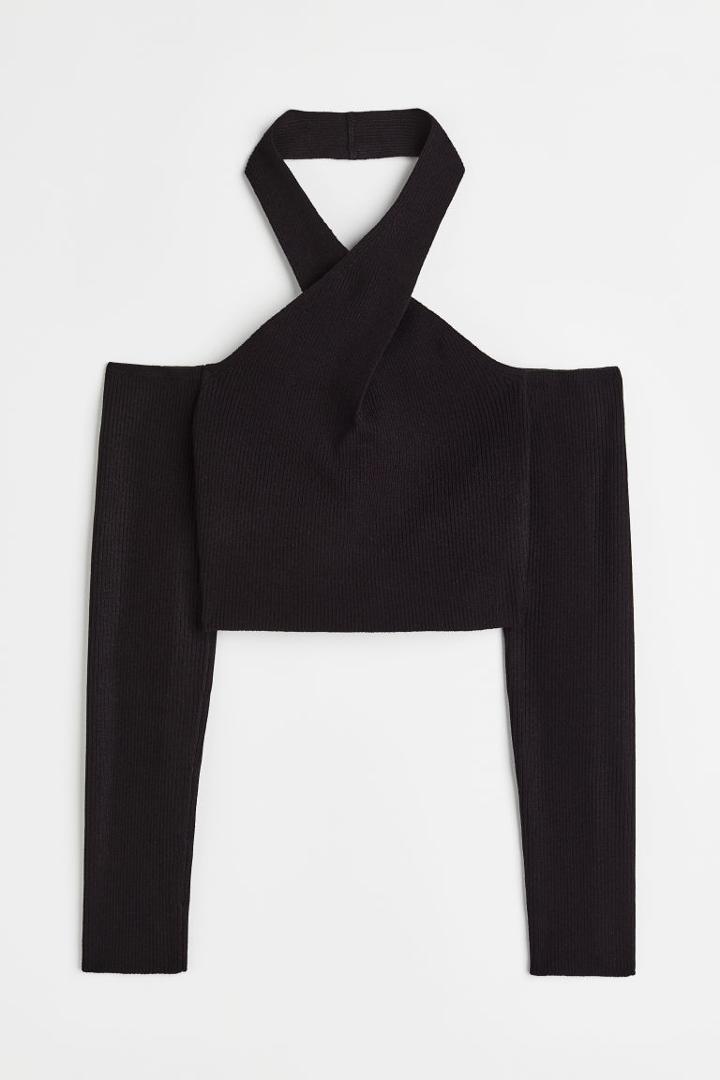 H & M - Off-the-shoulder Rib-knit Top - Black