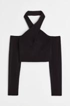 H & M - Off-the-shoulder Rib-knit Top - Black