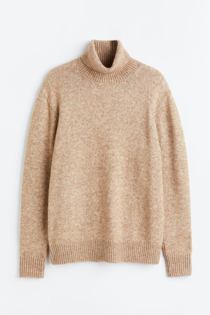 H & M - Relaxed Fit Fine-knit Turtleneck Sweater - Beige
