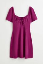 H & M - Tie-detail Ribbed Dress - Pink