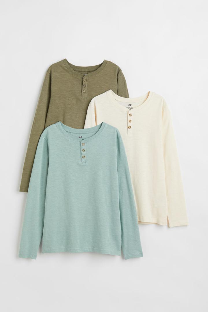 H & M - 3-pack Henley Shirts - Turquoise