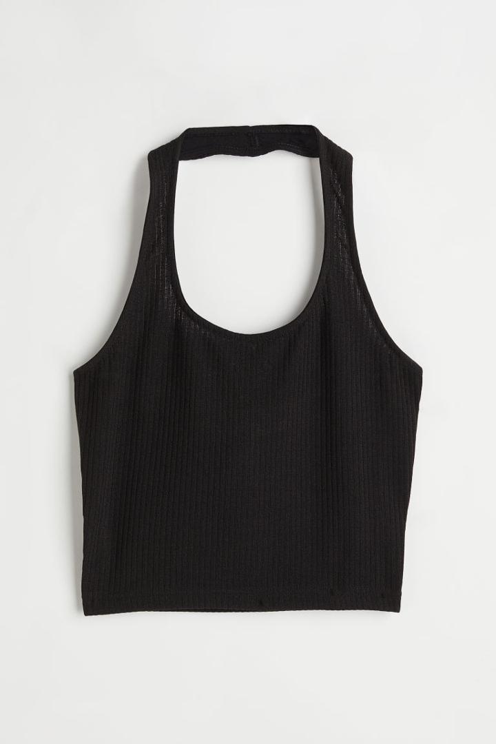 H & M - Rib-knit Halterneck Top - Black