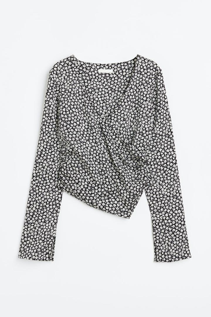 H & M - Satin Wrap Blouse - Black