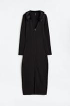 H & M - Zip-front Ribbed Dress - Black