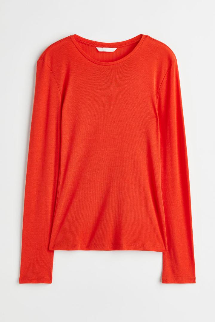 H & M - Long-sleeved Jersey Top - Orange