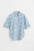 H & M - Short-sleeved Linen-blend Shirt - Blue