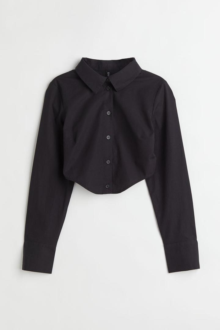 H & M - Cut-out Crop Shirt - Black