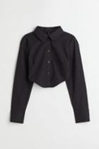 H & M - Cut-out Crop Shirt - Black