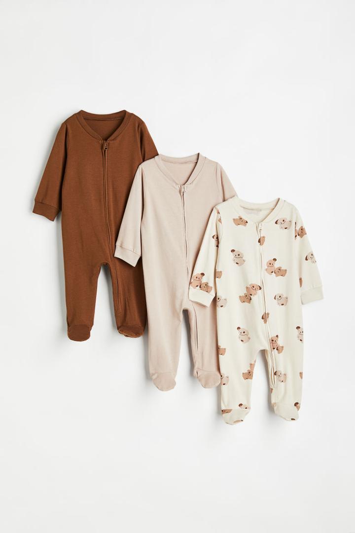 H & M - 3-pack Jumpsuits With Zipper - Beige
