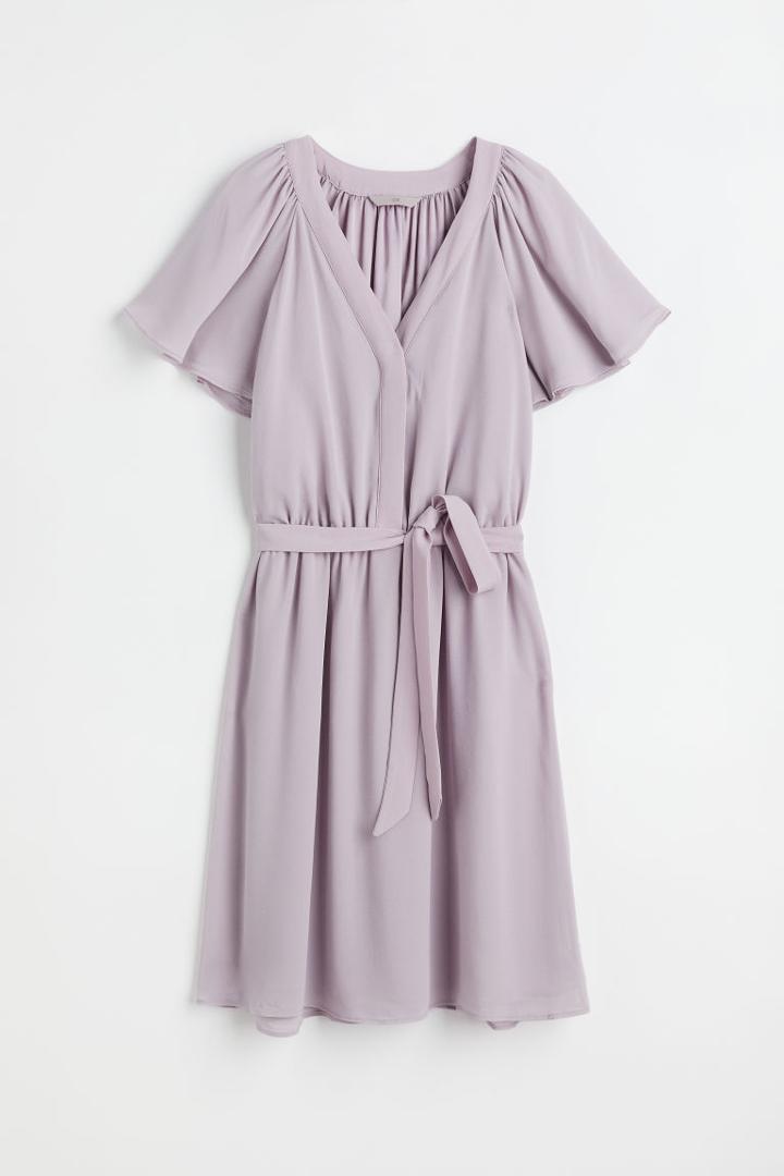 H & M - V-neck Chiffon Dress - Purple