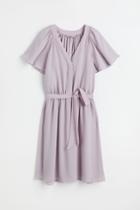 H & M - V-neck Chiffon Dress - Purple