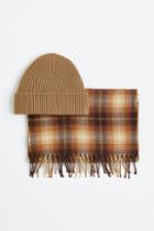 H & M - 2-piece Hat And Scarf Set - Beige