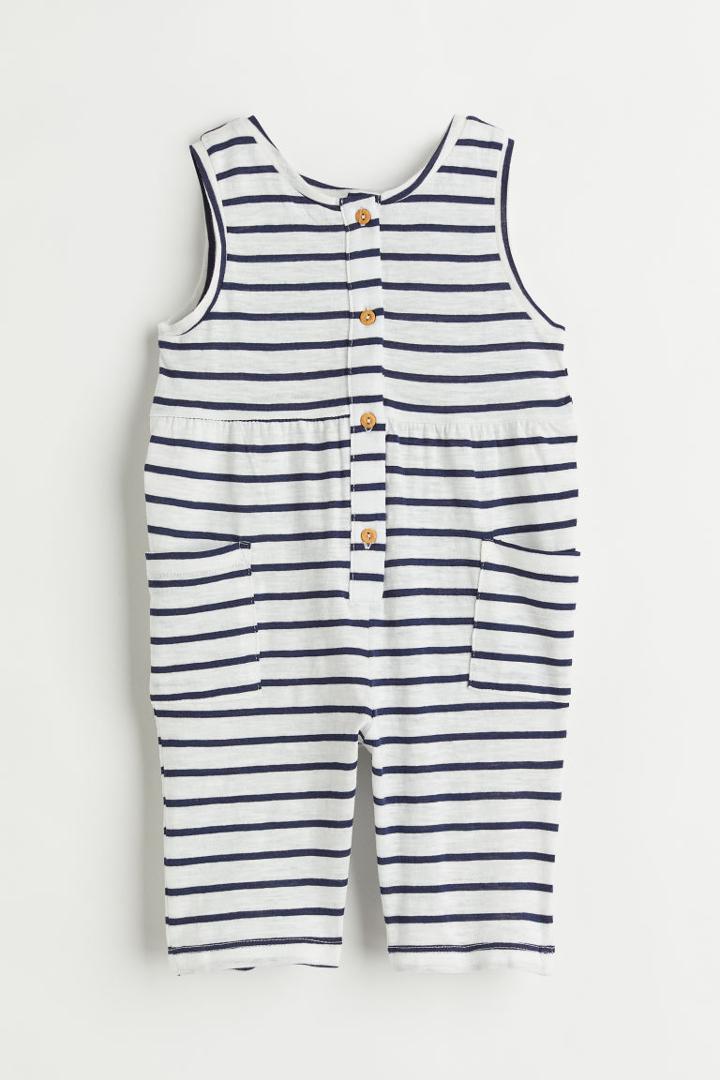 H & M - Patterned Cotton Romper Suit - White