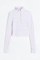 H & M - Half-zip Rib-knit Top - Pink