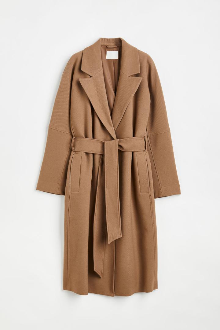 H & M - Oversized Tie-belt Coat - Beige