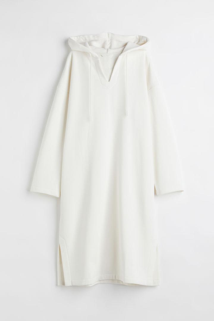 H & M - Hooded Sweatshirt Dress - White
