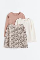 H & M - 3-pack Long-sleeved Tops - Beige