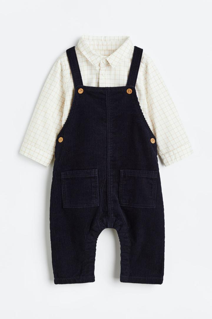 H & M - 2-piece Shirt And Overalls Set - Blue