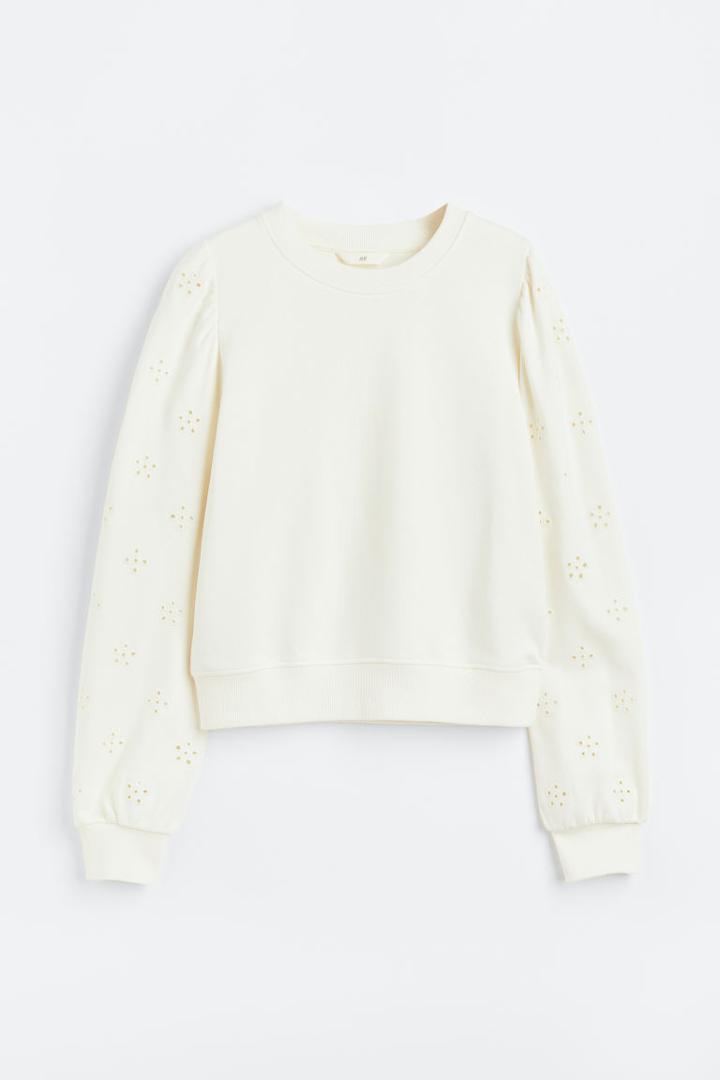 H & M - Sweatshirt With Eyelet Embroidery - White