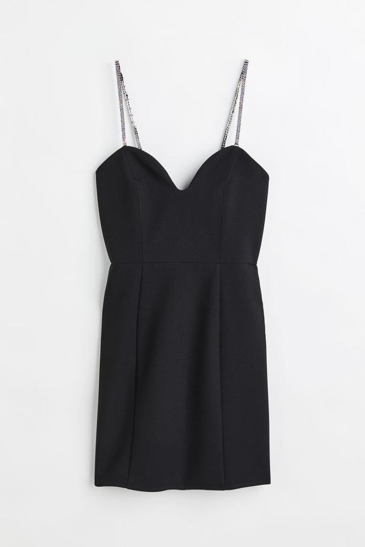 H & M - Rhinestone-strap Dress - Black