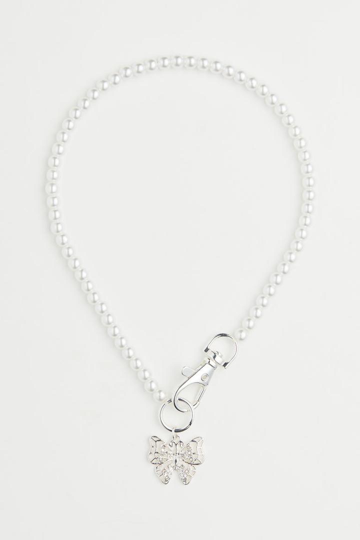 H & M - Short Beaded Necklace With Pendant - White