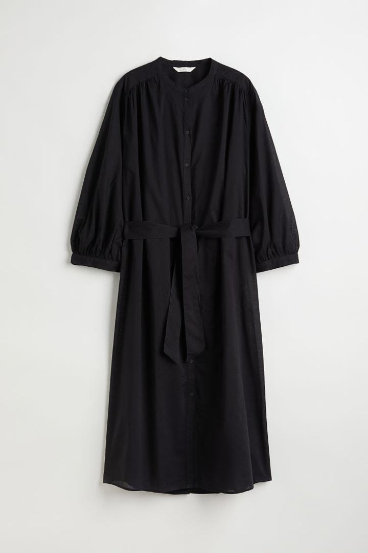 H & M - Balloon-sleeved Shirt Dress - Black