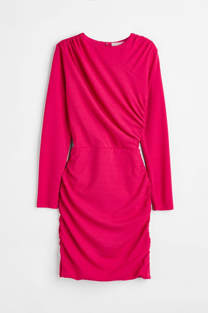 H & M - Draped Bodycon Dress - Pink