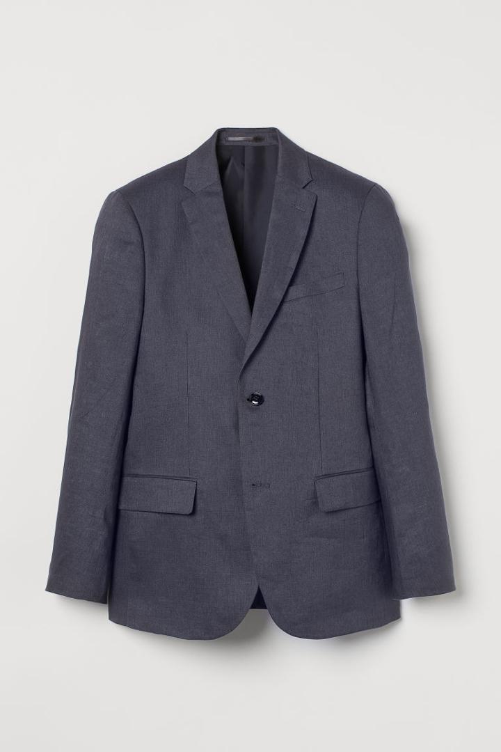 H & M - Slim Fit Linen Blazer - Blue