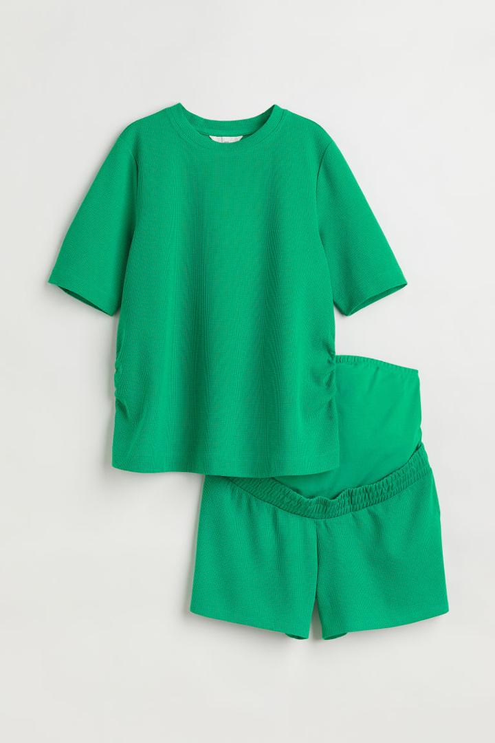 H & M - Mama Waffled Jersey Set - Green