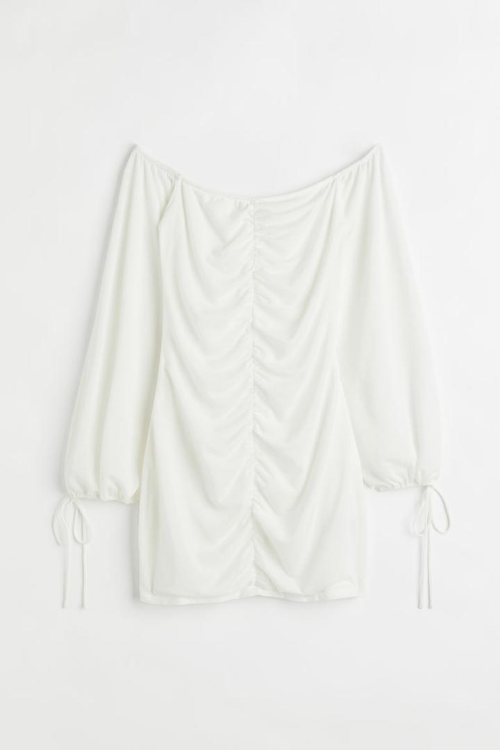 H & M - Fitted Off-the-shoulder Dress - White