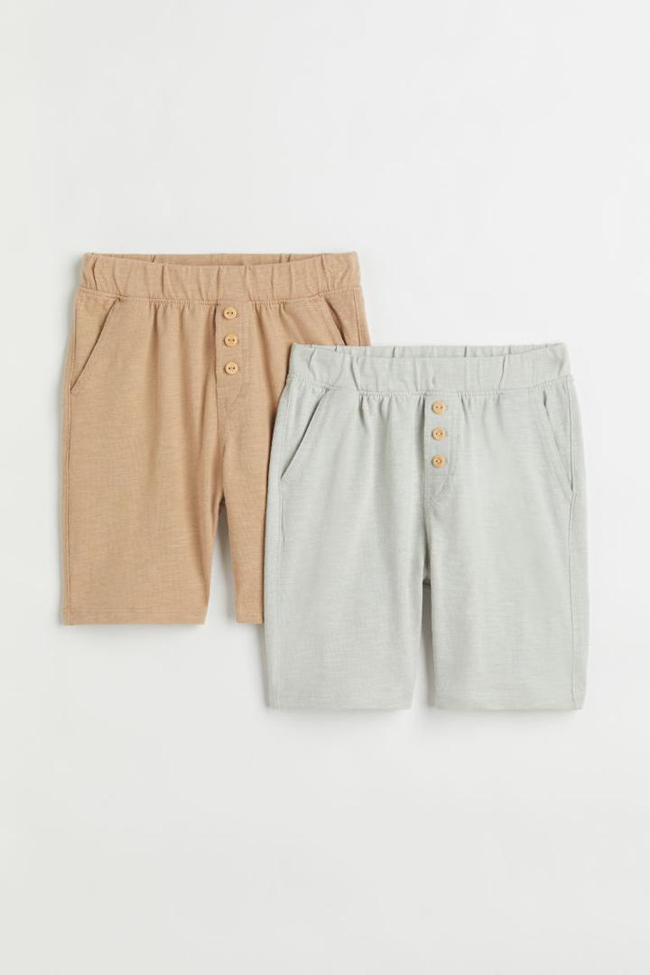 H & M - 2-pack Slub Cotton Shorts - Beige