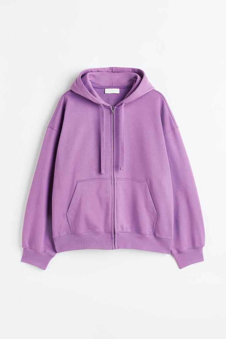 H & M - Oversized Fit Hooded Cotton Jacket - Purple