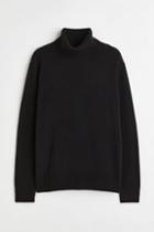 H & M - Relaxed Fit Wool Turtleneck Sweater - Black