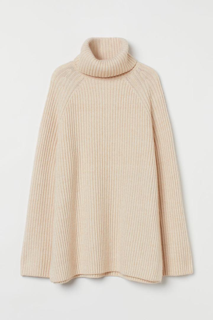 H & M - Ribbed Turtleneck Sweater - Beige