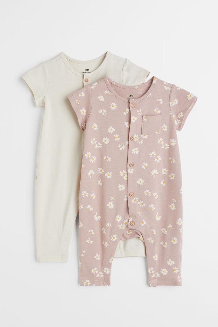 H & M - 2-pack Short-sleeved Jumpsuits - Pink