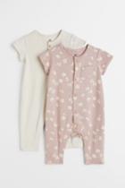 H & M - 2-pack Short-sleeved Jumpsuits - Pink