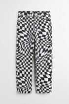 H & M - Loose Fit Patterned Twill Pants - Black