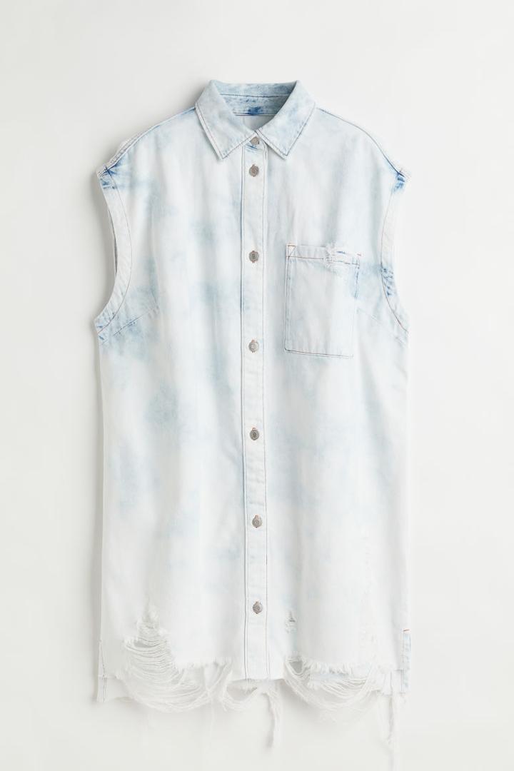 H & M - Oversized Denim Shirt Dress - Blue