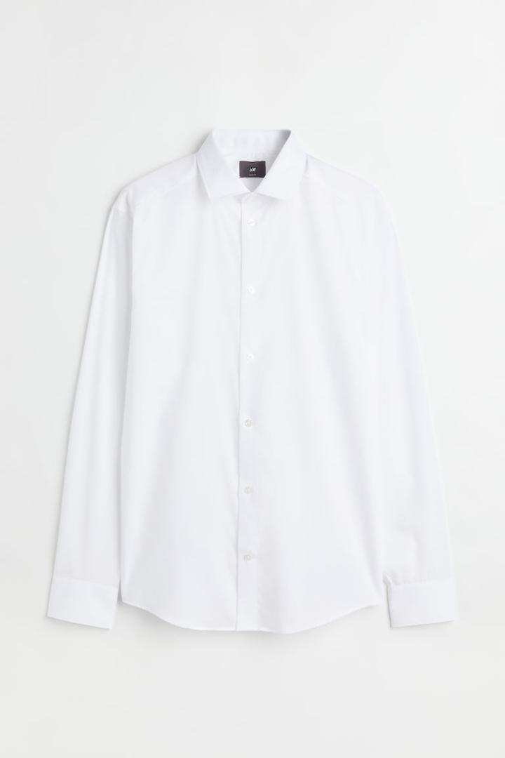 H & M - Slim Fit Premium Cotton Shirt - White