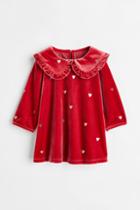 H & M - Collared Velour Dress - Red