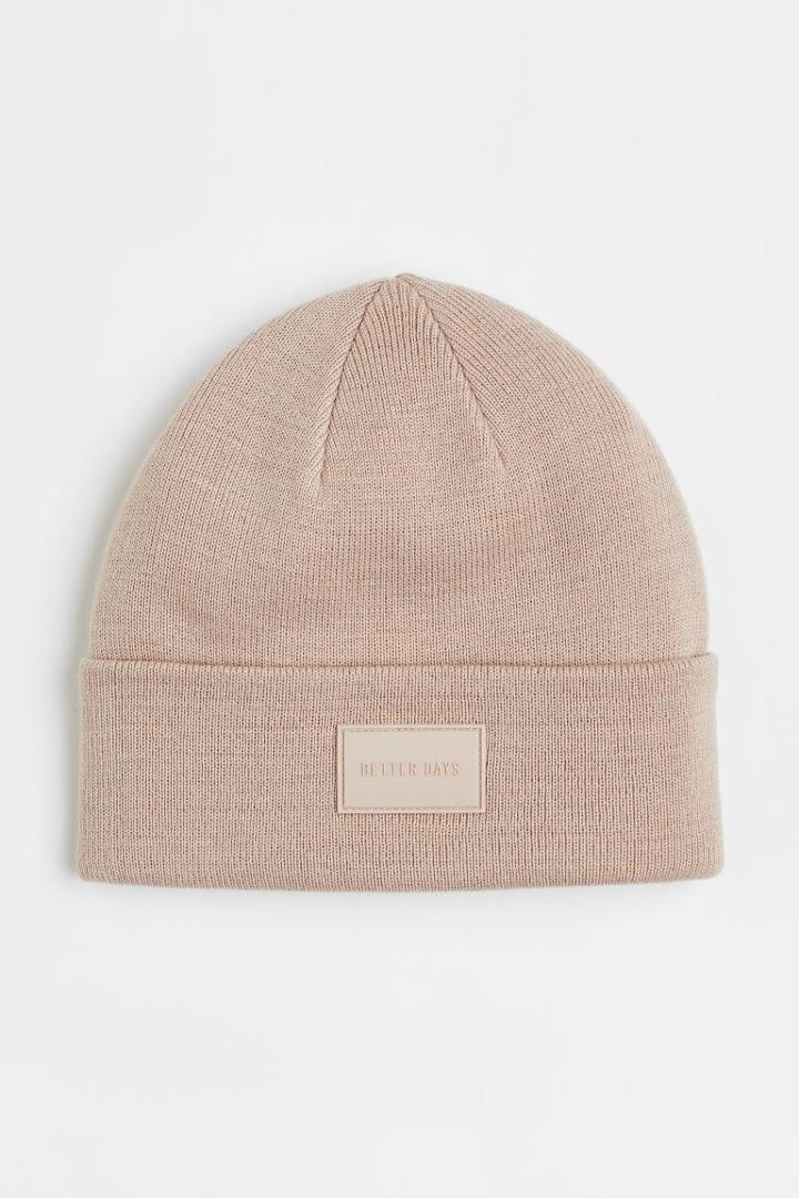 H & M - Appliqud Knit Hat - Beige