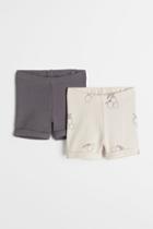 H & M - 2-pack Ribbed Shorts - Gray