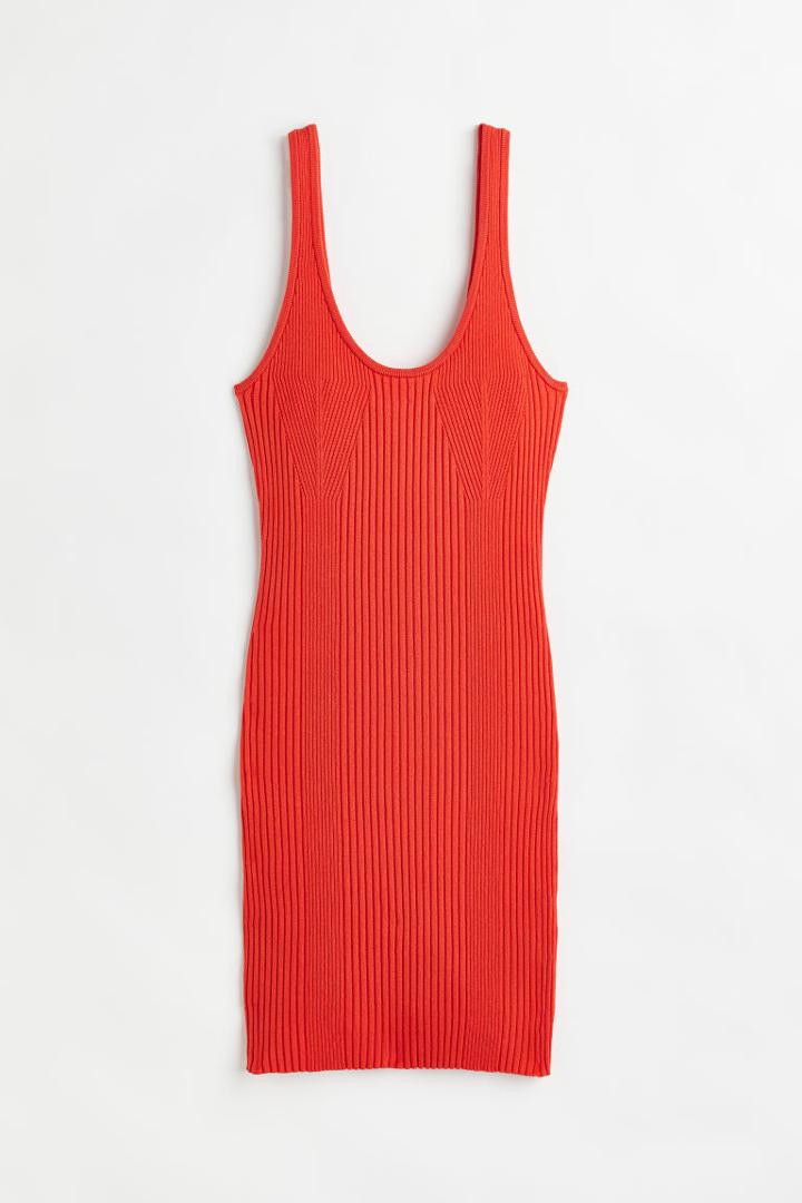H & M - Rib-knit Bodycon Dress - Orange