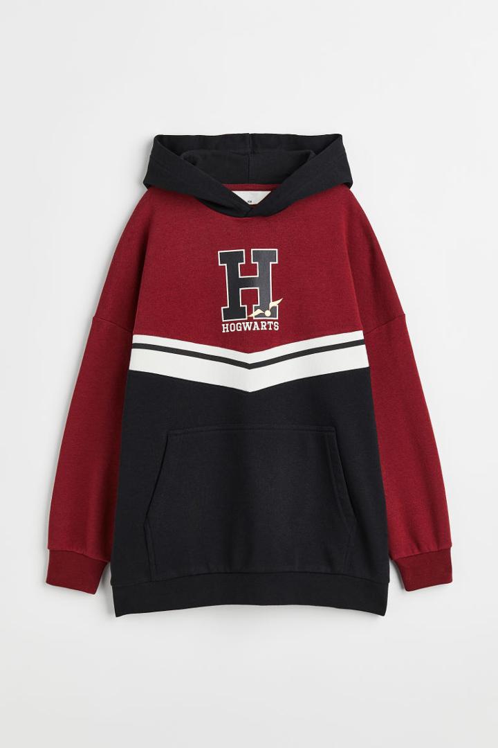 H & M - Oversized Printed Hoodie - Red