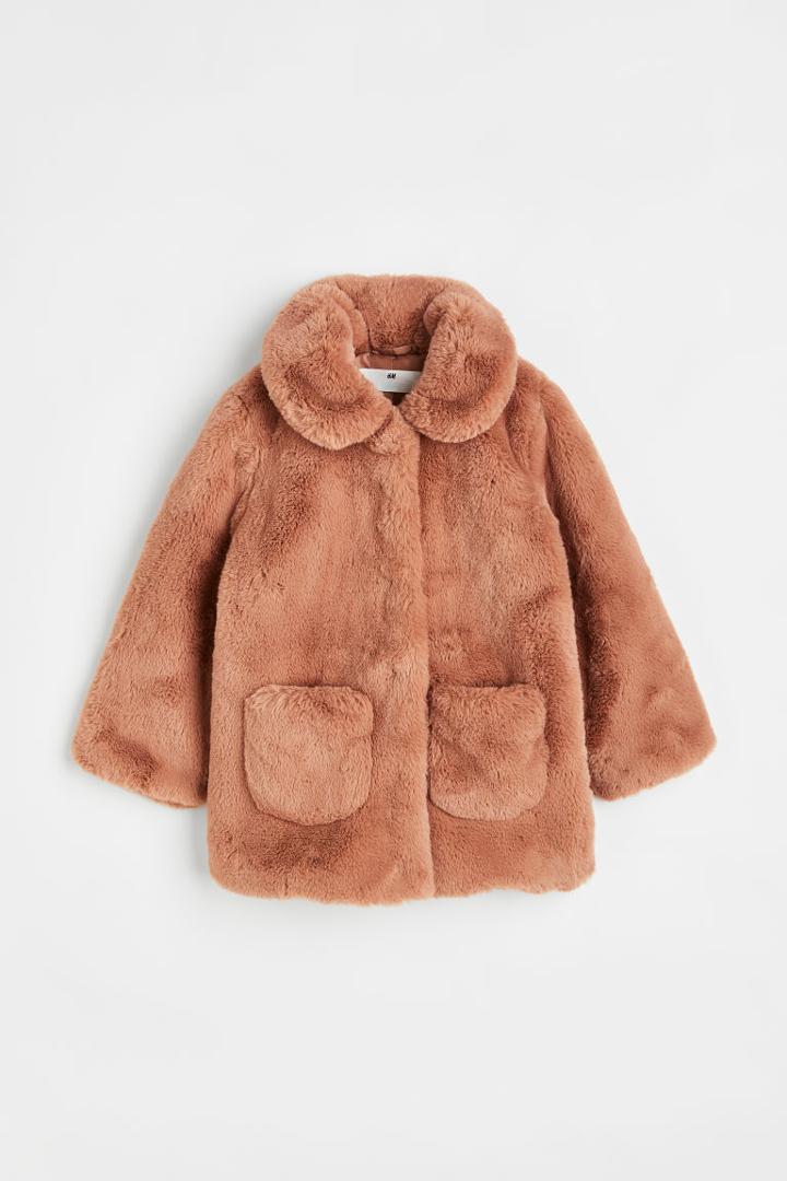 H & M - Fluffy Jacket With Collar - Orange