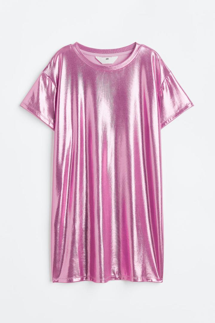 H & M - Shimmering T-shirt Dress - Pink