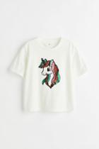 H & M - Reversible Sequin-motif T-shirt - White