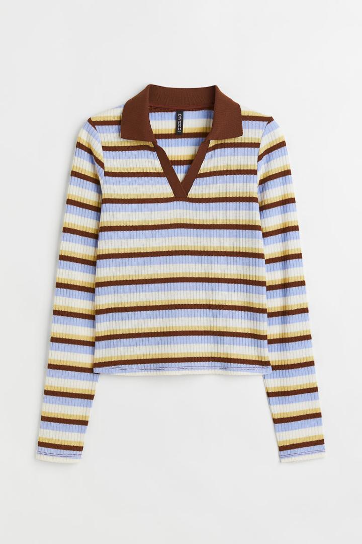 H & M - Collared Ribbed Top - Blue