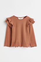 H & M - Long-sleeved Ribbed Top - Orange