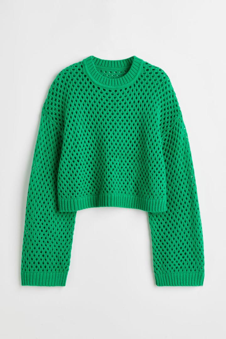 H & M - Hole-knit Sweater - Green
